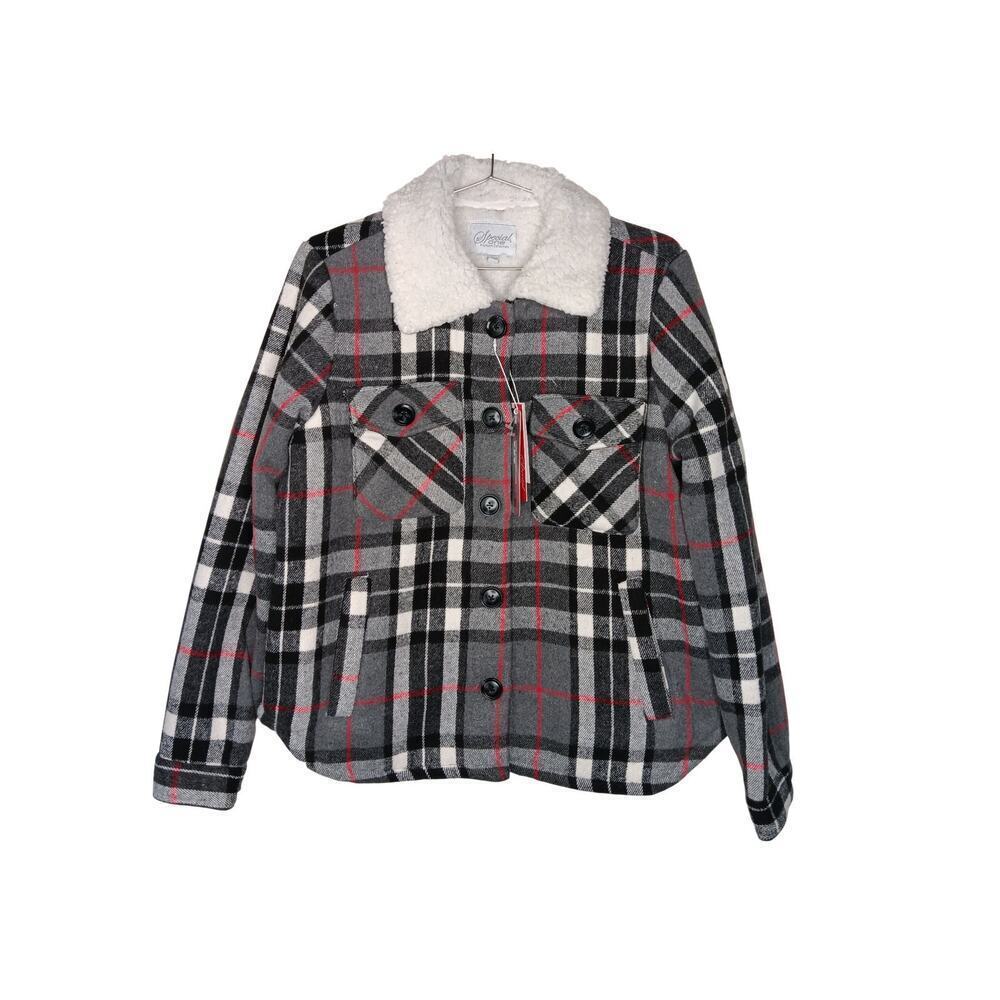 New Special One Premium Boutique Sherpa Plaid Coat Gray Black Soft Thick M - Picture 3 of 16